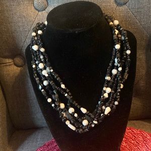 Multi strand - multi media - black and white necklace